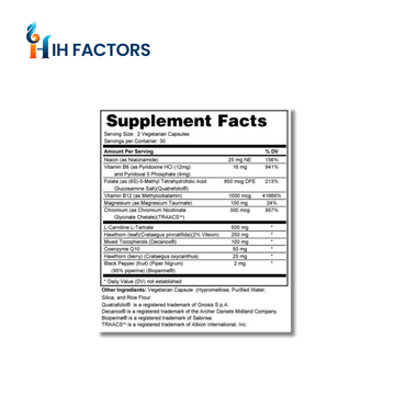 IH Factors Cardiovascular-Factors supplement facts label.