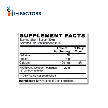 IH Factors Core-Collagen-Unflavored supplement facts label.