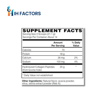 IH Factors Core-Collagen-Vanilla supplement facts label.