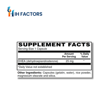 IH Factors DHEA-25 supplement facts label.