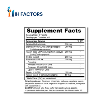 IH Factors Digest-Plus-Factors supplement facts label.