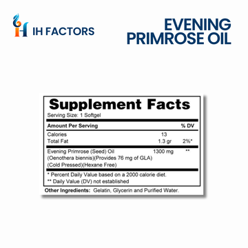 IH Factors Evening-Primrose-Oil supplement facts label.