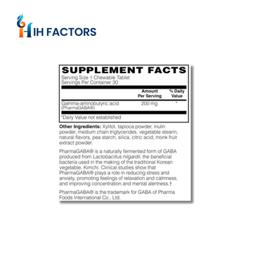 IH Factors GABA-Restore supplement facts label.