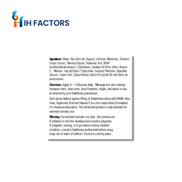 IH Factors Glutathione-Cream supplement facts label.