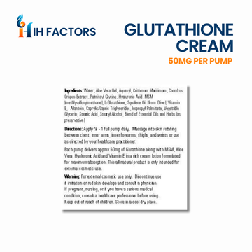 IH Factors Glutathione-Cream supplement facts label.