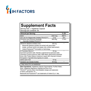 IH Factors Glycemic-Factors supplement facts label.