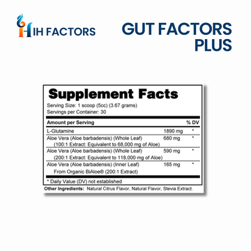 IH Factors Gut-Factors-Plus supplement facts label.