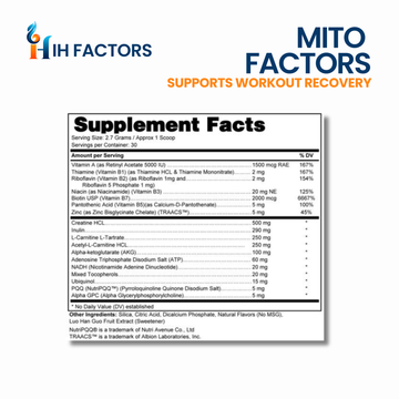 IH Factors Mito-Factors supplement facts label.