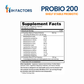 IH Factors Probio-200 supplement facts label.