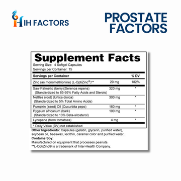 IH Factors Prostate-Factors supplement facts label.