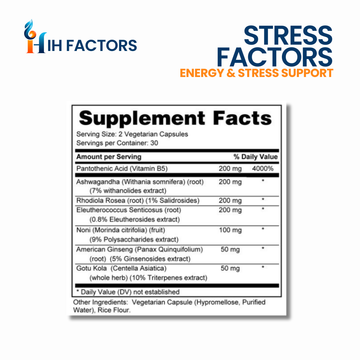 IH Factors Stress-Factors supplement facts label.