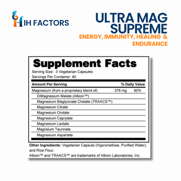 IH Factors Ultra-Mag-Supreme supplement facts label.