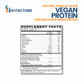 IH Factors  Vegan-Protein-Vanilla-Flavored supplement facts label.