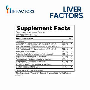 IH Factors Liver-Factors supplement facts label.