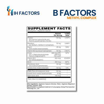 IH Factors  B-Factors supplement facts label.